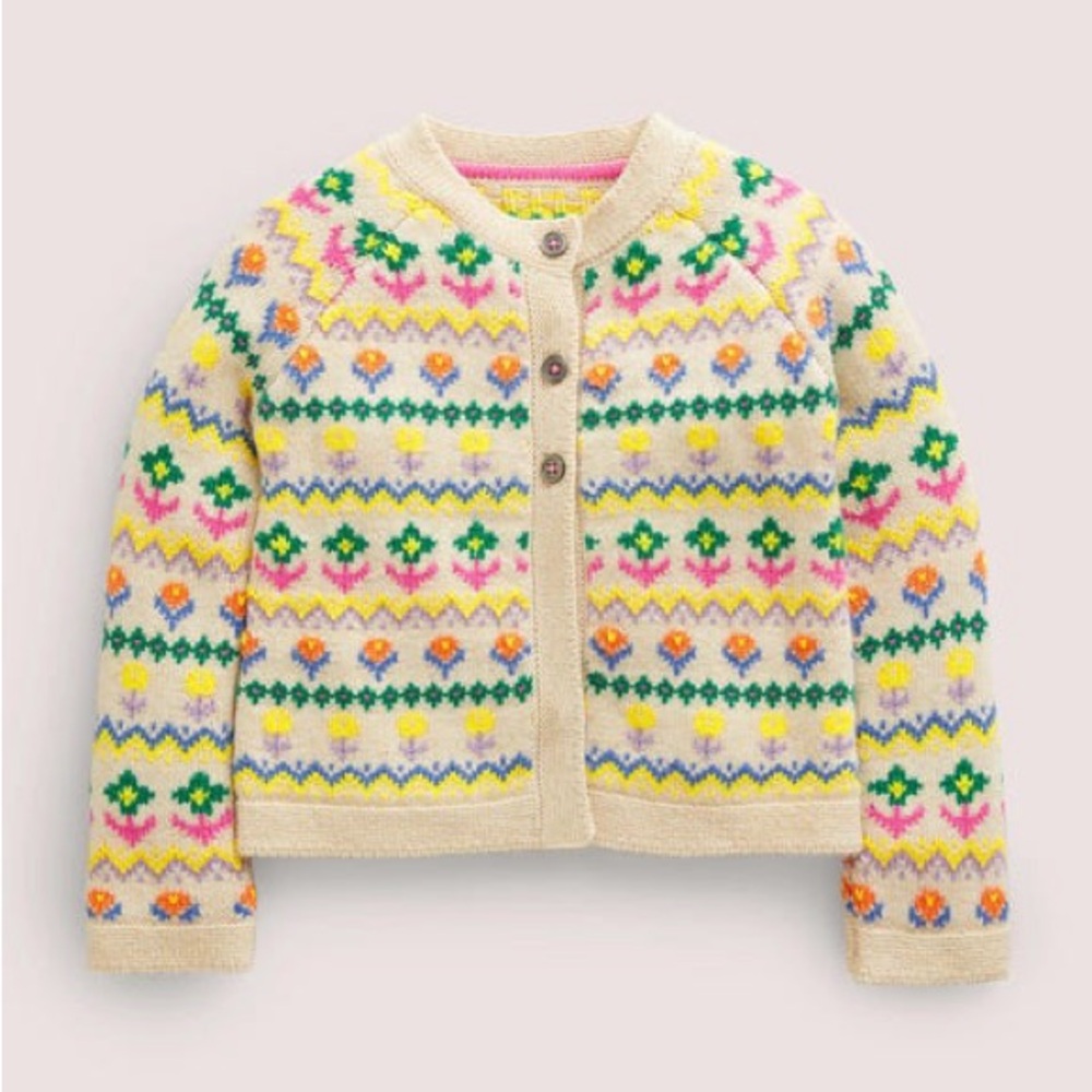 Baby Boden Flower Fair Isle Cardigan 12-18 Mo.